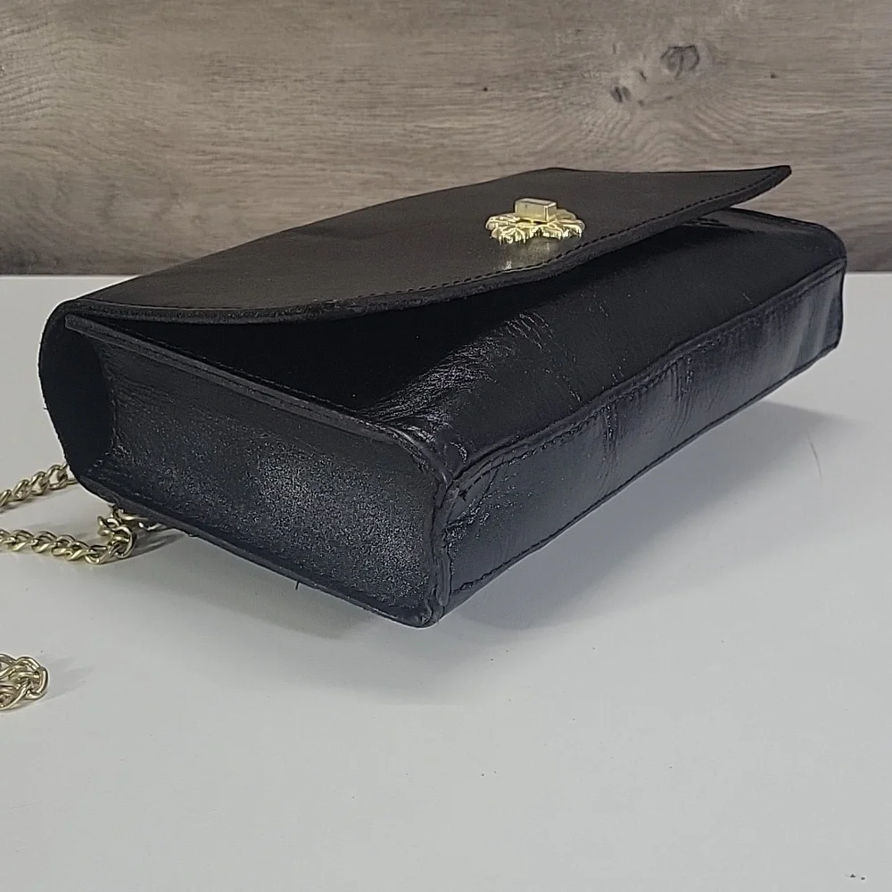 Patricia Nash Black Leather Chain-Shoulder Crossbody Shoulder Bag